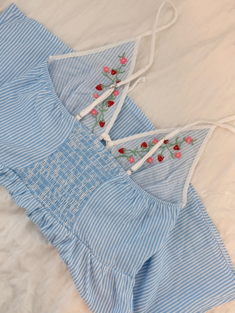 Wild Fable Blue & White Striped Strawberry Embroidered Dress - Size S - Picture 3 of 4